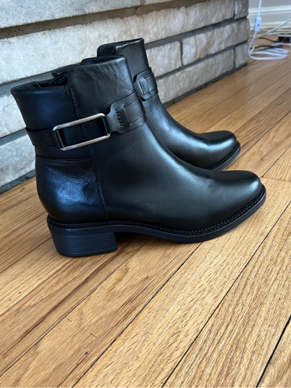 Clarks Black Leather Ankle Booties with Buckle Detail - Picture 3 of 5